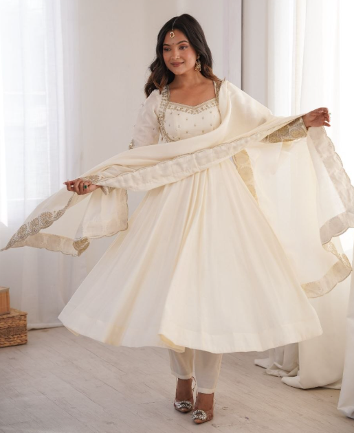 Elegant Embroidered Sequins Designer Anarkali Three Piece Set