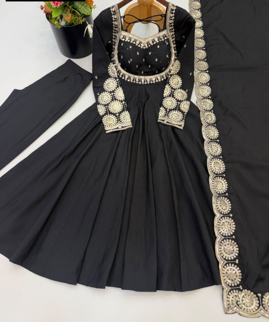 Elegant Embroidered Sequins Designer Anarkali Three Piece Set