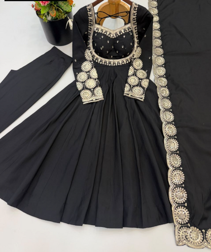 Elegant Embroidered Sequins Designer Anarkali Three Piece Set