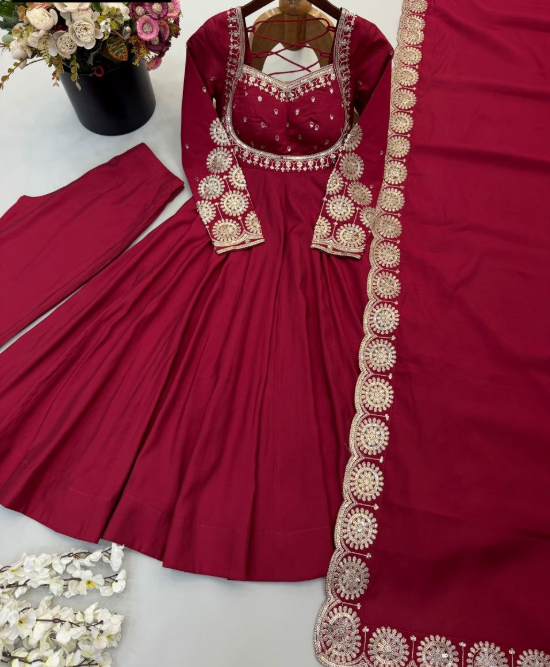 Elegant Embroidered Sequins Designer Anarkali Three Piece Set