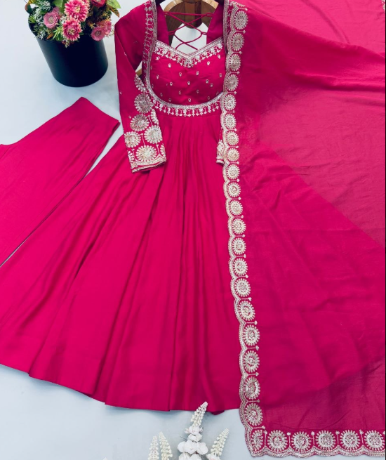 Gorgeous Roman Silk Embroidered Sequins Designer Anarkali Three Piece Set