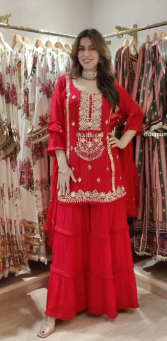Stunning Faux Georgette Sharara Set With Thread & Sequins Work