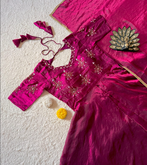 Elegant Premium Space Silk Lehenga Choli With Maggum Work Blouse