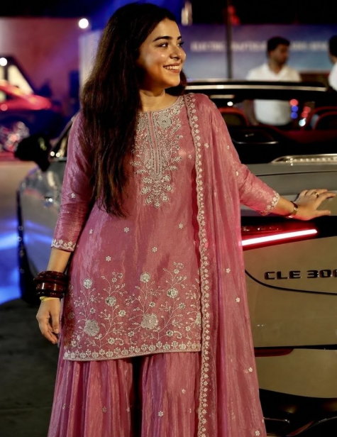 Pink Pure Fendy Silk Sharara Suit With Beautiful Embroidery Work