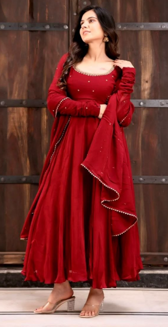Designer Faux Georgette Anarkali Set With Hand Work