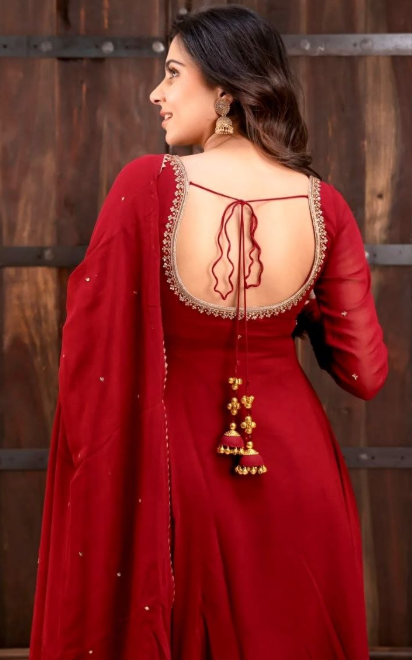 Designer Faux Georgette Anarkali Set With Hand Work
