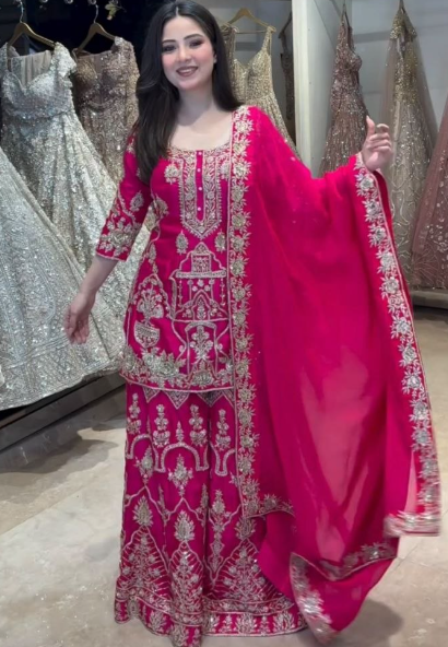 Trending Vichitra Silk Sharara Suit With Embroidery Sequins Work