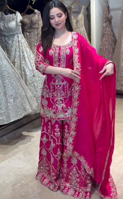 Trending Vichitra Silk Sharara Suit With Embroidery Sequins Work