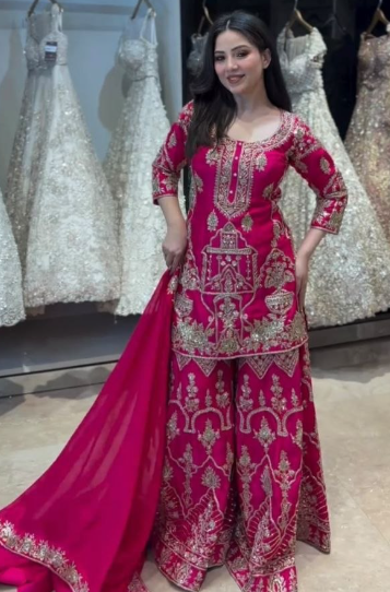 Trending Vichitra Silk Sharara Suit With Embroidery Sequins Work