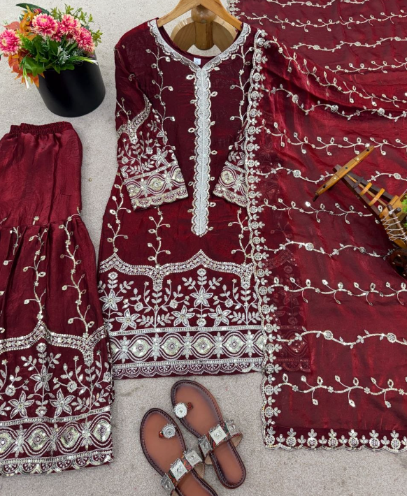 Elegant Ready-To-Wear Sharara With Heavy Embroidery Sequins Work