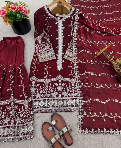 Elegant Ready-To-Wear Sharara With Heavy Embroidery Sequins Work