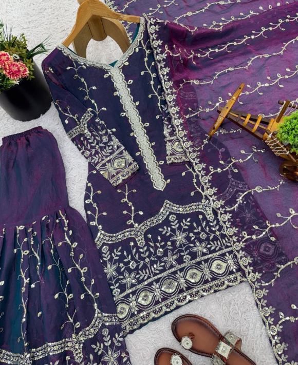 Elegant Ready-To-Wear Sharara With Heavy Embroidery Sequins Work