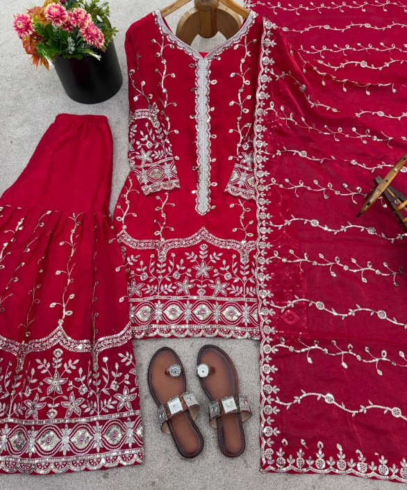 Stunning Ready-To-Wear Sharara Suit With Heavy Embroidery Sequins Work