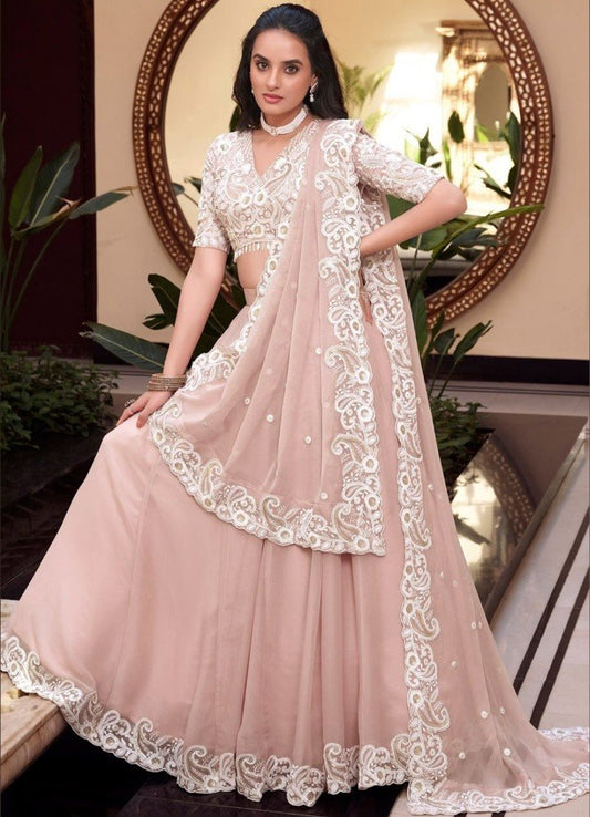 Gorgeous Beige Embroidered Lehenga Choli With Sequins Work