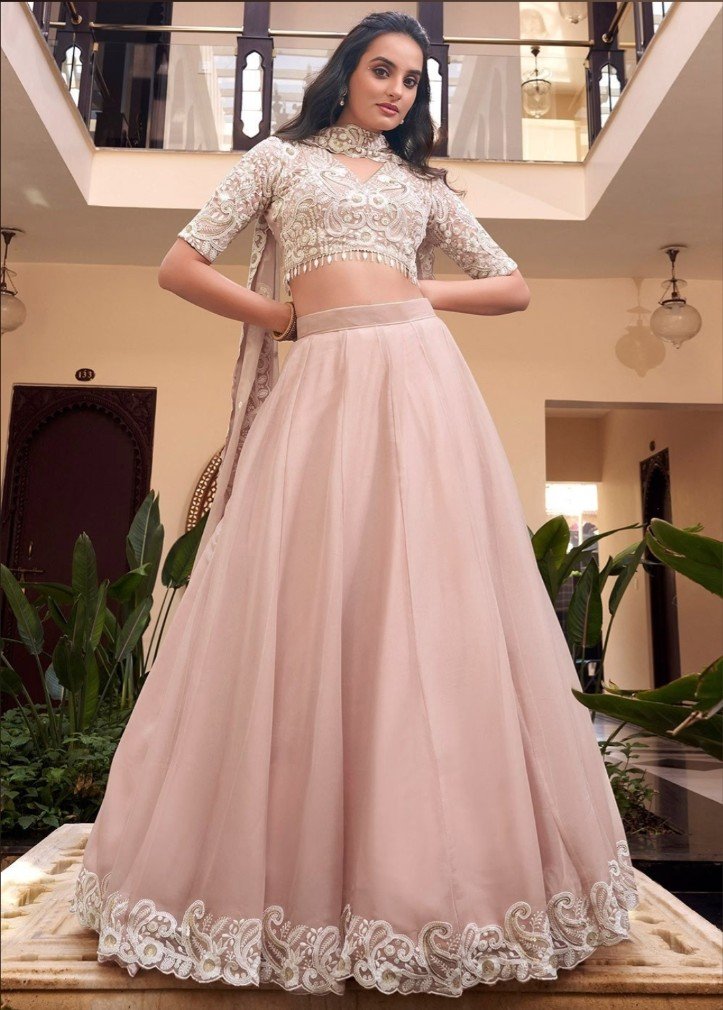 Gorgeous Beige Embroidered Lehenga Choli With Sequins Work