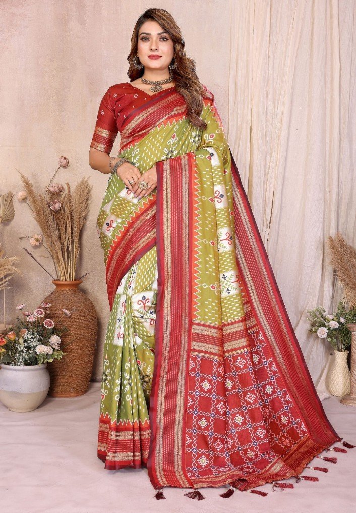 Trendy Multi Colour Soft Silk Ikkat Weaving Saree