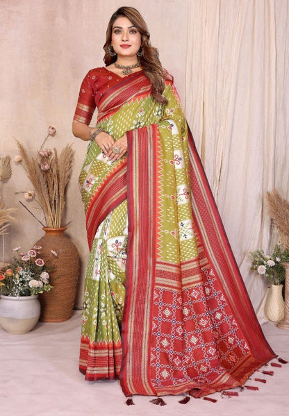 Trendy Multi Colour Soft Silk Ikkat Weaving Saree