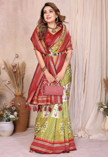 Trendy Multi Colour Soft Silk Ikkat Weaving Saree