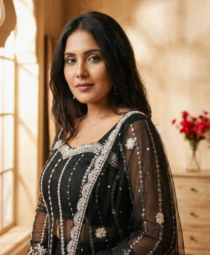 Black Silk Satin Lehenga Choli With Embroidery Work