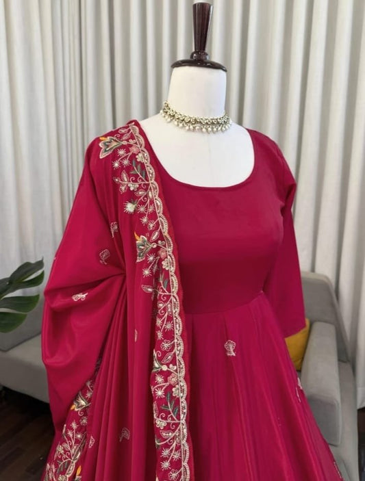 Gorgeous Red Designer Anarkali With Plazoo Set