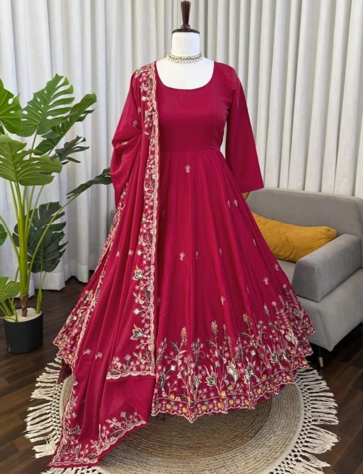 Gorgeous Red Designer Anarkali With Plazoo Set