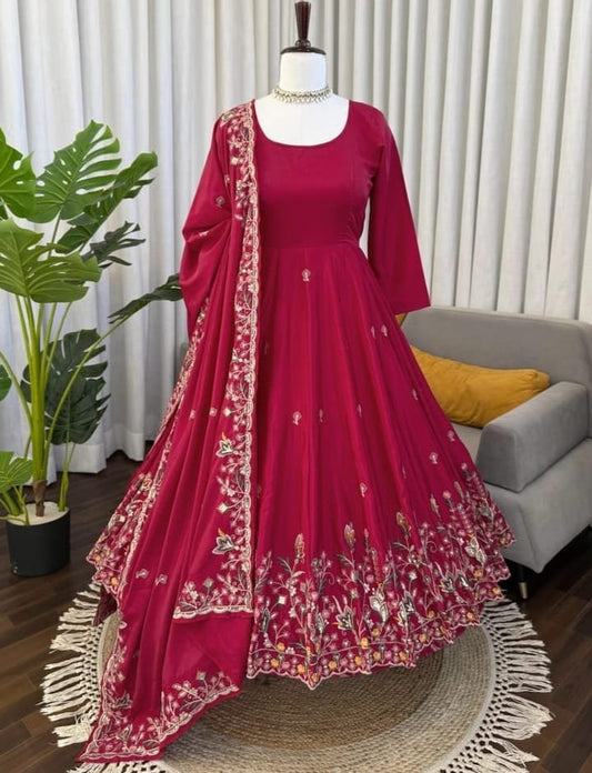 Gorgeous Red Designer Anarkali With Plazoo Set