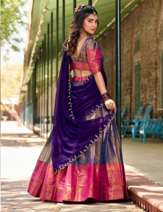 Elegant Blue Kanjivaram Zari Weaving Work Lehenga Choli Set