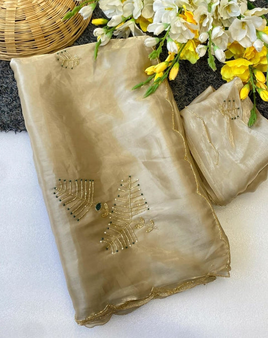 Stunning Party Wear Soft Jimmy Choo Silk Saree With Designer Khatli Handwork