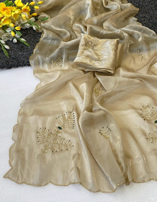 Stunning Party Wear Soft Jimmy Choo Silk Saree With Designer Khatli Handwork