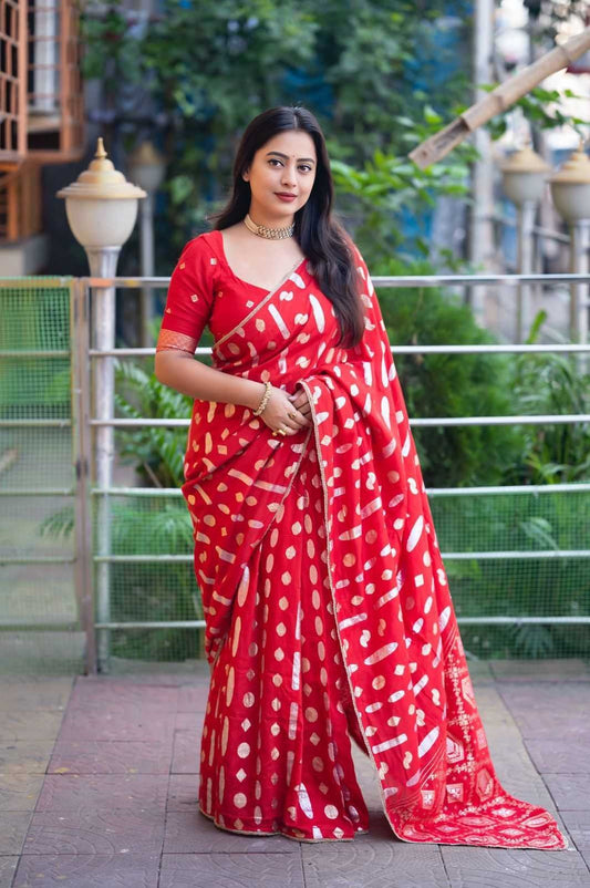Pure Dola Silk Saree Featuring Beautiful All-Over Zari Weaved Design
