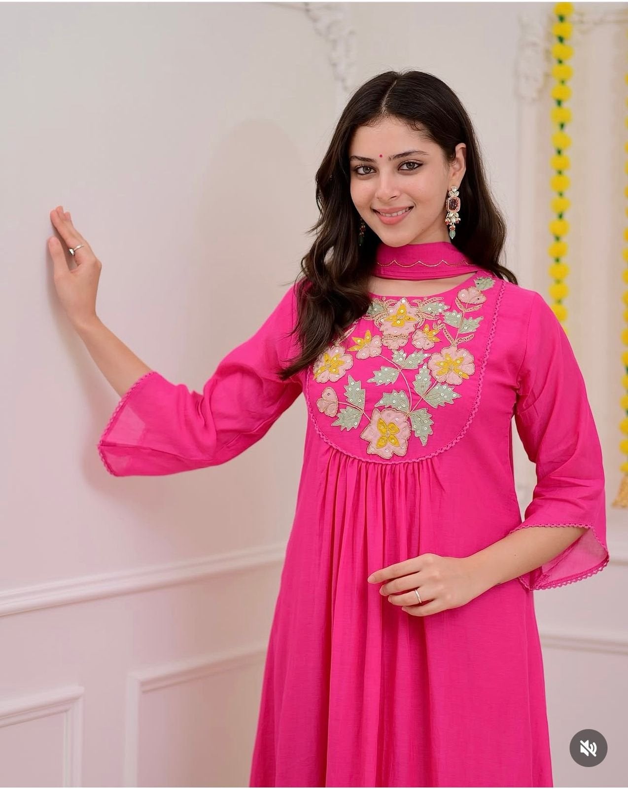 Gorgeous Pink Chanderi Silk Kurti Set With Organza Dupatta