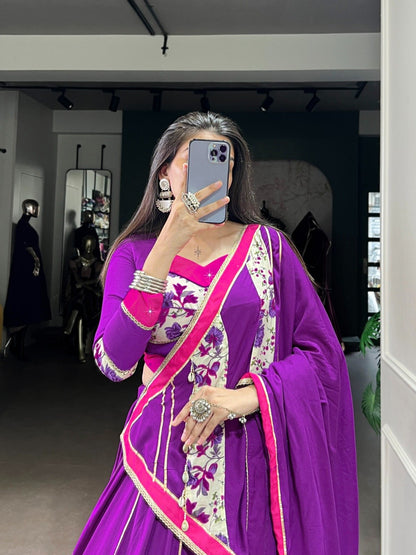 Purple Rayon Lehenga Choli With Mirror Hand Work