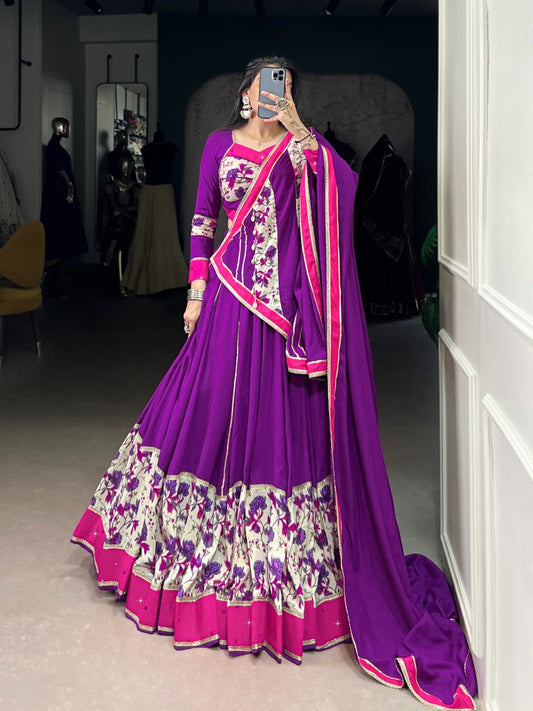 Purple Rayon Lehenga Choli With Mirror Hand Work