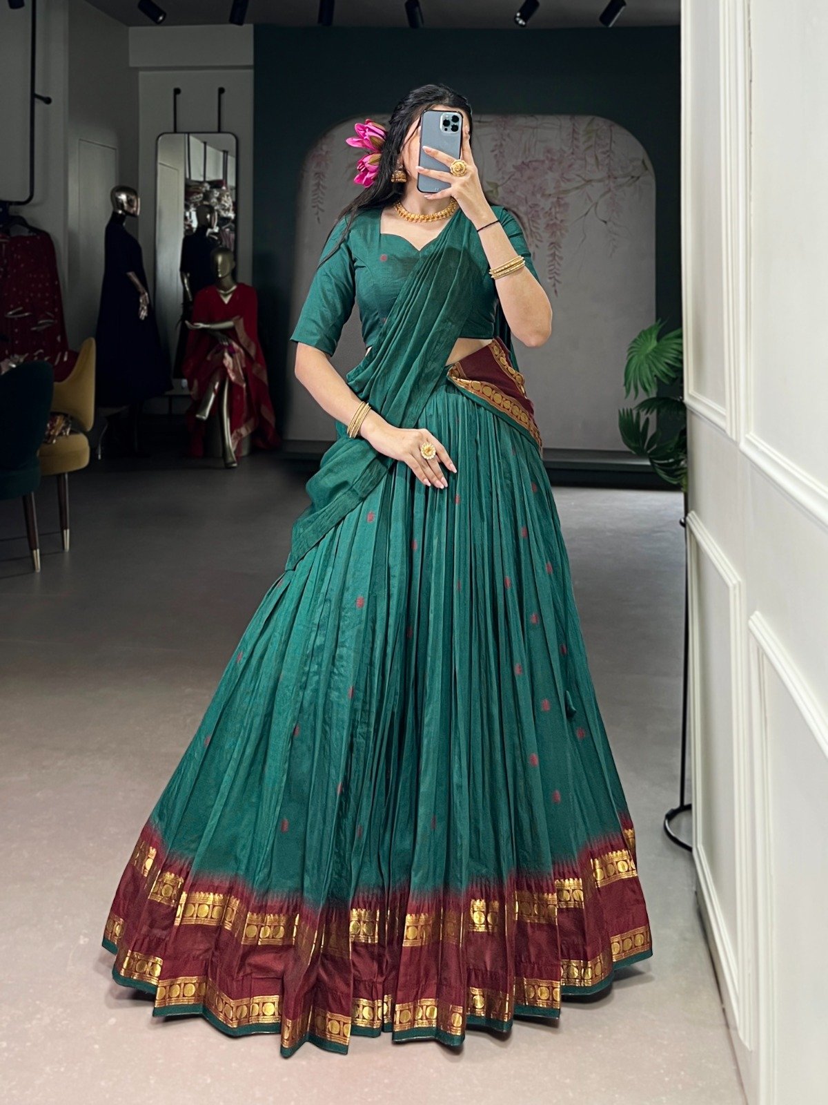 Designer Chanderi Lehenga Choli With Zari Weaving
