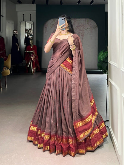 Designer Chanderi Lehenga Choli With Zari Weaving