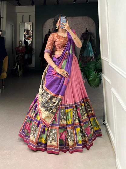 Latest Tussar Silk Lehenga Choli With Kalamkari Print