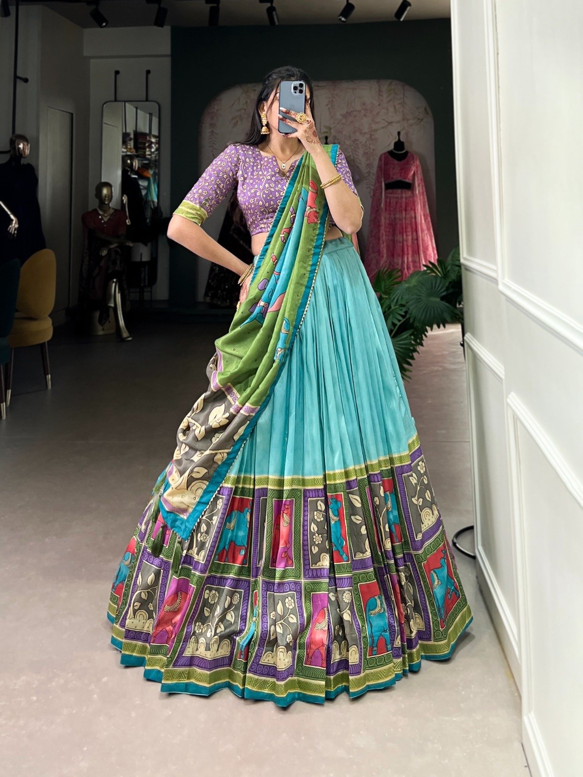 Latest Tussar Silk Lehenga Choli With Kalamkari Print
