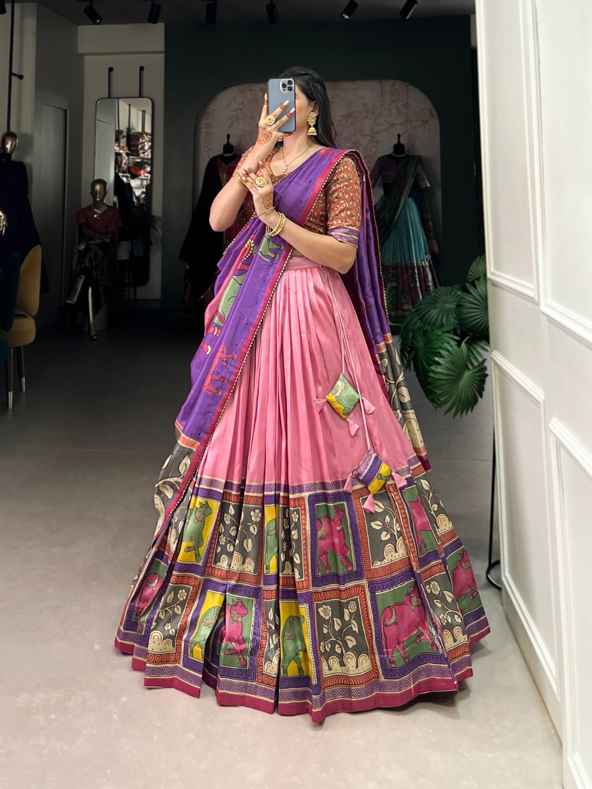 Latest Tussar Silk Lehenga Choli With Kalamkari Print