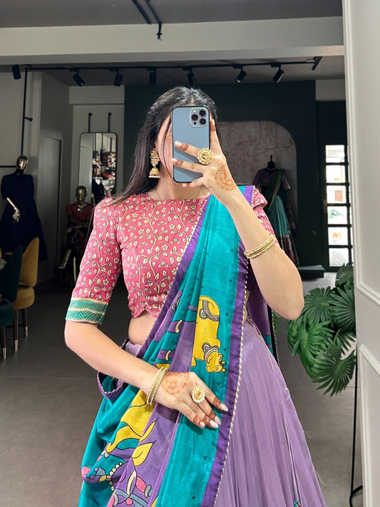 Latest Tussar Silk Lehenga Choli With Kalamkari Print