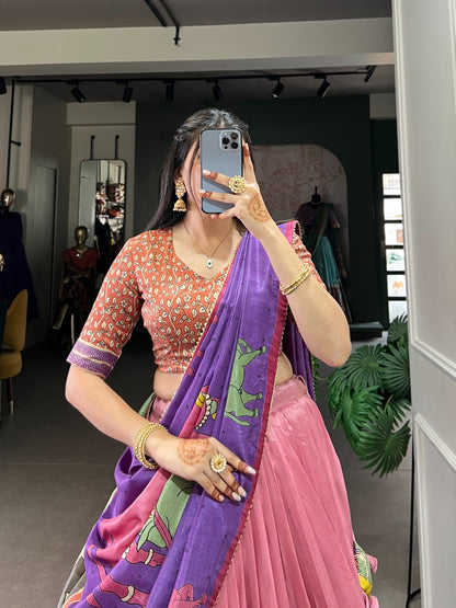 Latest Tussar Silk Lehenga Choli With Kalamkari Print