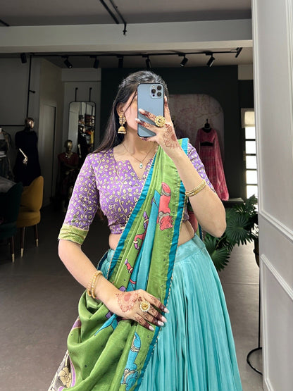 Latest Tussar Silk Lehenga Choli With Kalamkari Print