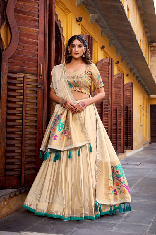 Embroidered Thread Work Semi-Stitched Lehenga &amp; Blouse With Dupatta