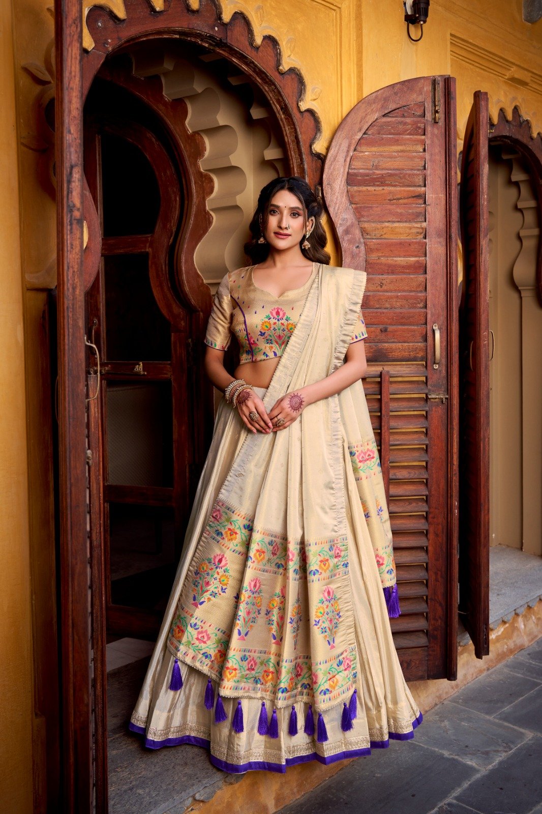 Embroidered Thread Work Semi-Stitched Lehenga &amp; Blouse With Dupatta