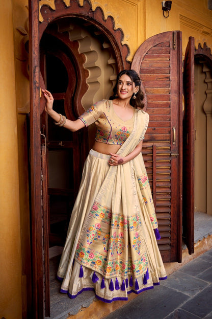 Embroidered Thread Work Semi-Stitched Lehenga &amp; Blouse With Dupatta