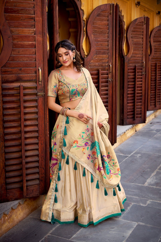 Embroidered Thread Work Semi-Stitched Lehenga &amp; Blouse With Dupatta