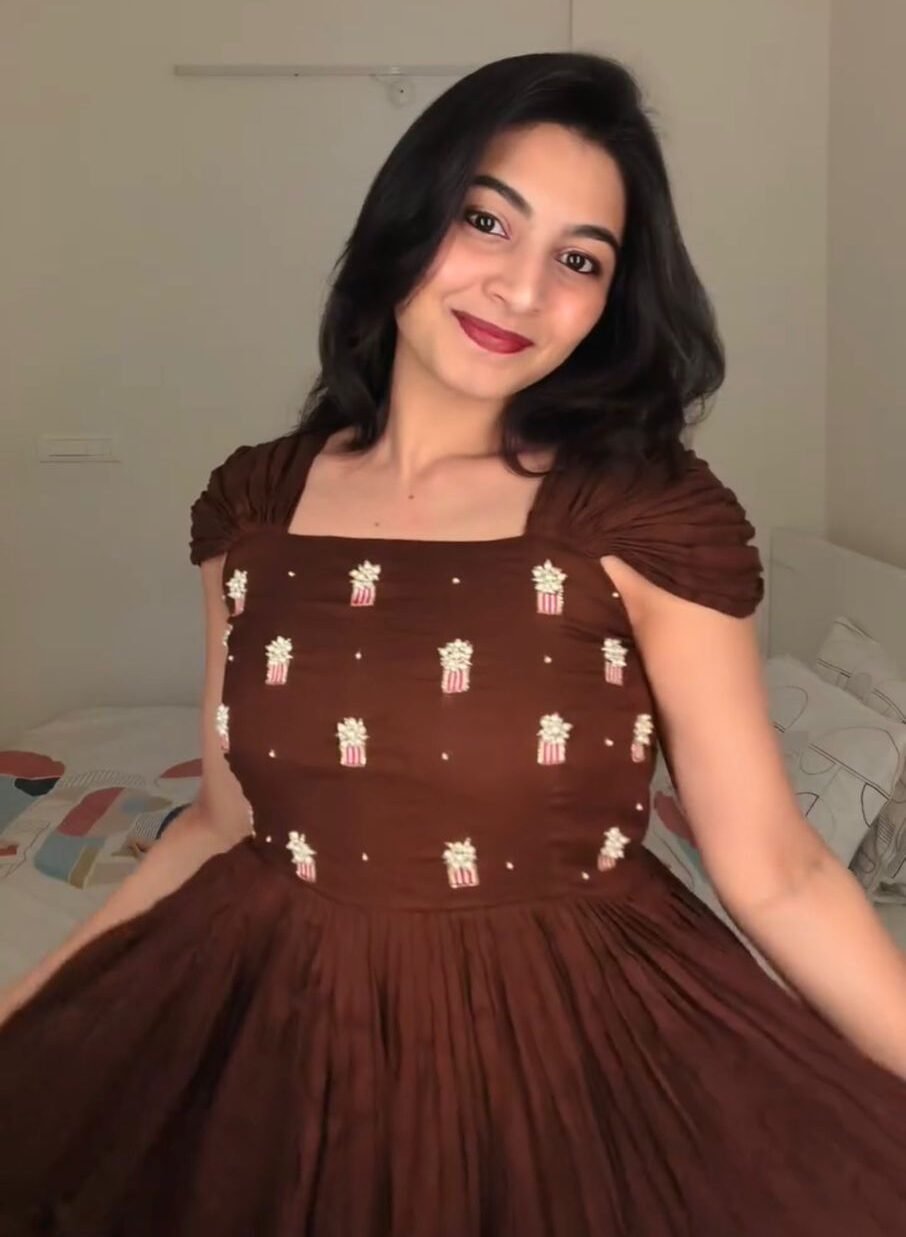 Brown Mull-Mull Cotton Gown With Maggam Work