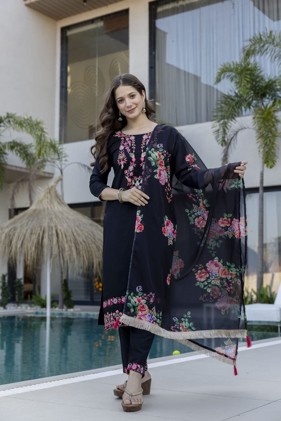 Gorgeous Viscose Kurti Set With Sequins Embroidery Work