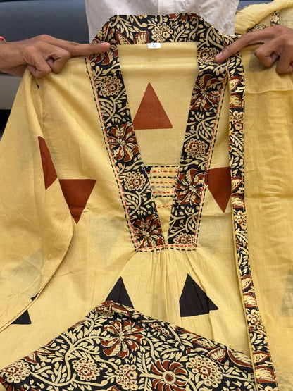 Beige Jaipuri Cotton Kurta Suit Set With Ajarakh Print