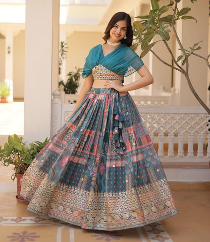 Trendy Russian Silk Lehenga Choli With Foil Embroidery Work