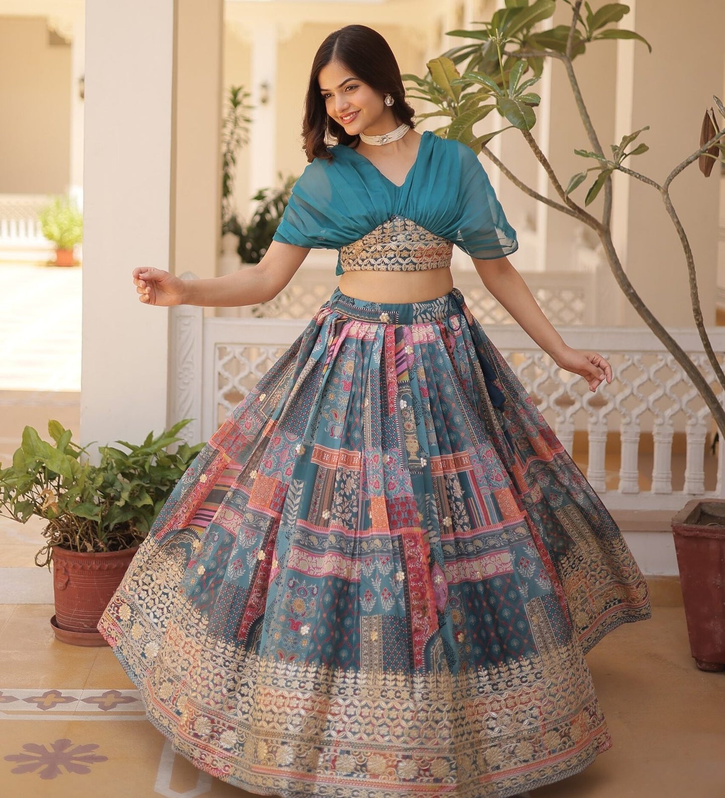 Trendy Russian Silk Lehenga Choli With Foil Embroidery Work